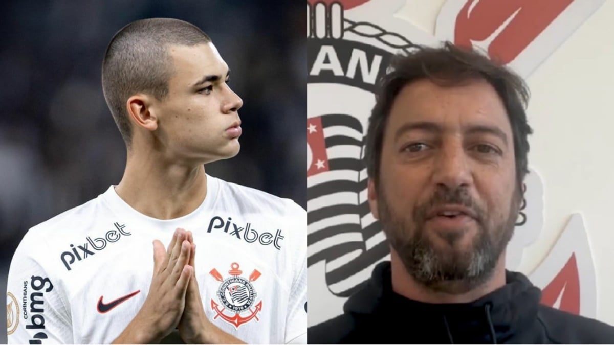 O jovem Gabriel Moscardo, joia do Corinthians, e Duílio, presidente do Timão (Fotos: Reprodução/ Corinthians/ Instagram/ Montagem)