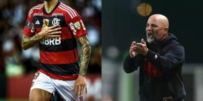 Jogador do Flamengo e Jorge Sampaoli (Foto: Reprodução / Internet)