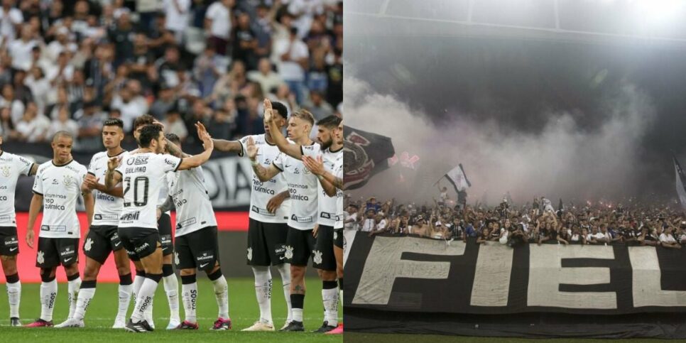 Jogadores e a torcida do Corinthians (Foto: Reprodução / Internet)