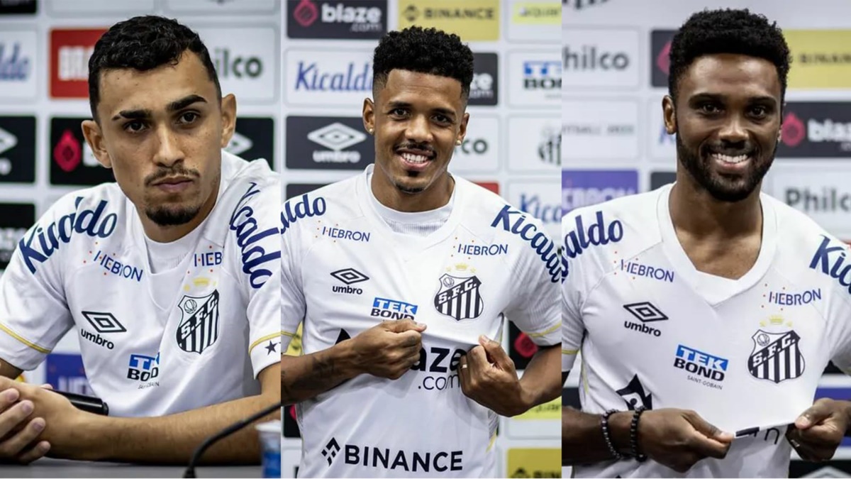 Luan Dias, Gabriel Inocencio e Bruno Mezenga, emprestados pelo Água Santos, devem deixar o Santos (Fotos: Reprodução/ Internet/ Montagem)