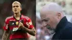 Pedro do Flamengo, e o técnico Jorge Sampaoli, na corda bamba após polêmica de agressão de sua comissão técnica (Fotos: Reprodução/ CRF/ Montagem)