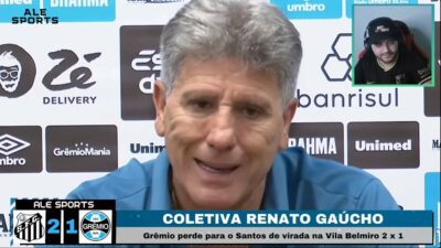 Renato Gaúcho em coletiva demonstra insatisfação com ressultado do Grêmio e Santos e fala de Luan (Fotos: Reprodução/ Internet/ YouTube/ Montagem)