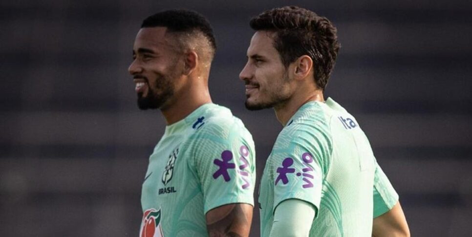 Gabriel Jesus e Raphael Veiga em treinos da Seleção Brasileira (Foto: Reprodução/ Twitter/ CBF)