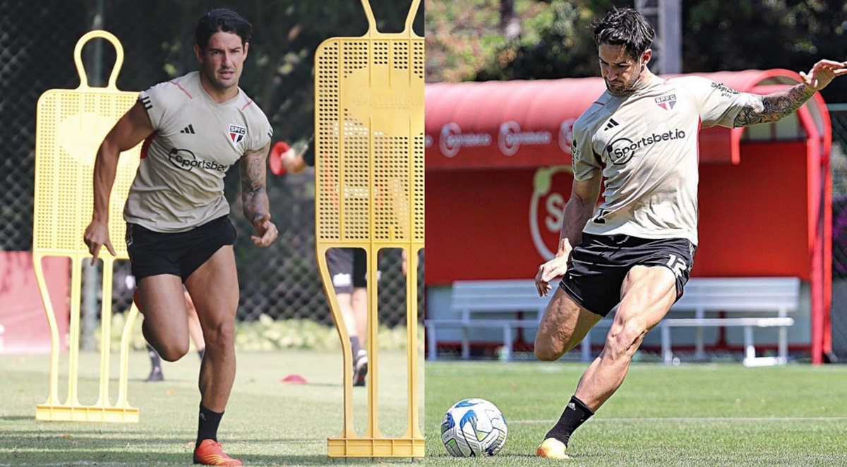 Alexandre Pato em treinos no CT Barra Funda (Fotos: Reprodução/ Divulgação/ SPFC/ Instagram/ Montagem)