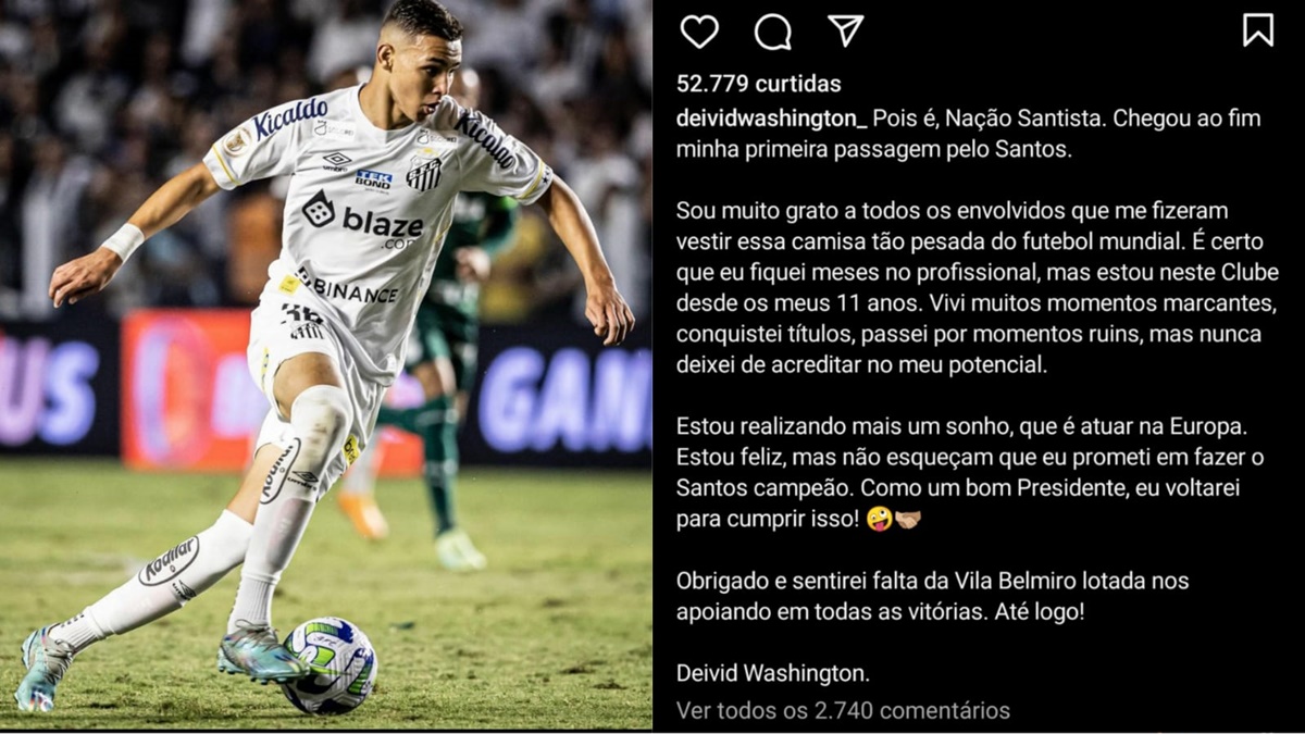 Deivid Washington publica comunicado de despedida oficial do Santos em agosto de 2023 (Foto: Reprodução/ Instagram/ Montagem)Deivid Washington publica comunicado de despedida oficial do Santos em agosto de 2023 (Foto: Reprodução/ Instagram/ Montagem)