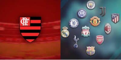Logo do Flamengo e de times europeus (Foto: Reprodução / Internet)