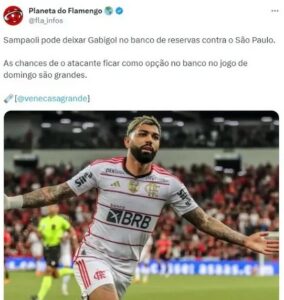 Gabigol pode ficar fora de jogo decisivo (Foto: Reprodução / Twitter)