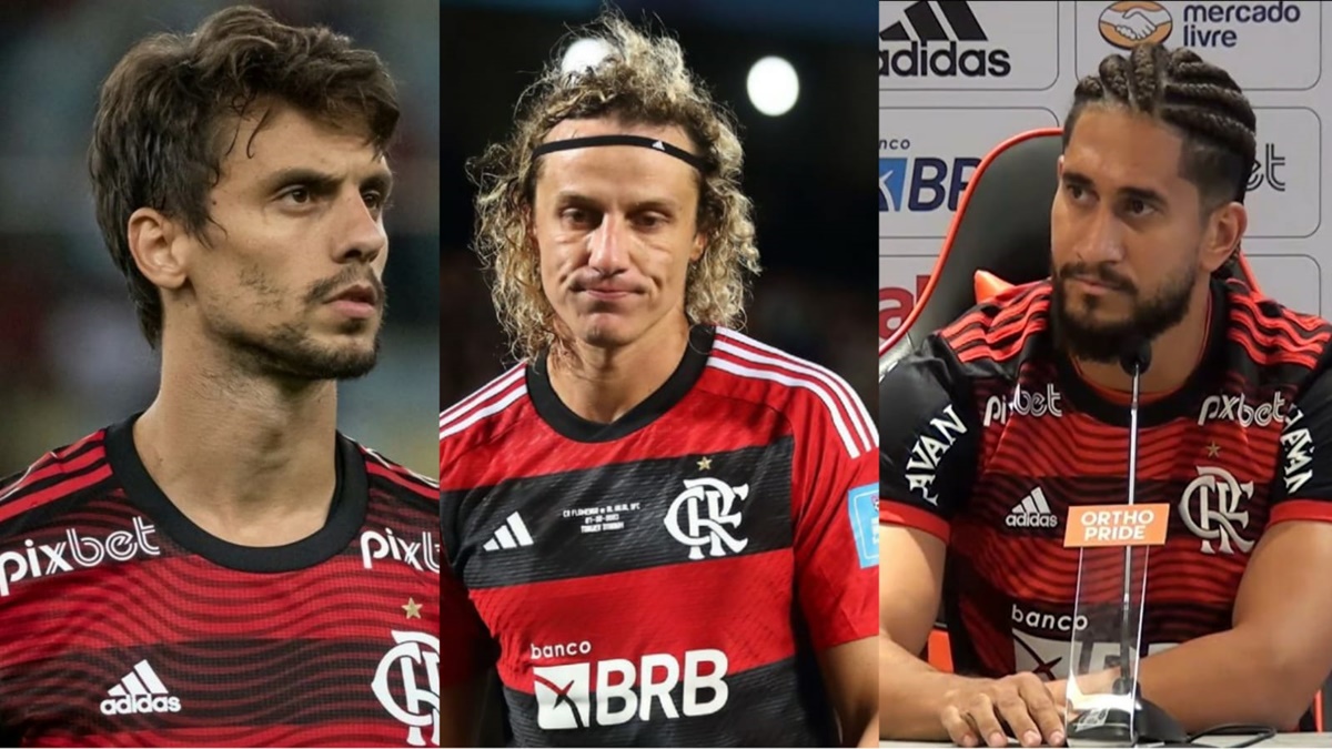 Rodrigo Caio, David Luiz e Pablo devem sair do Flamengo em 2024 (Foto: Reprodução/ CRF/ Internet/ Montagem)