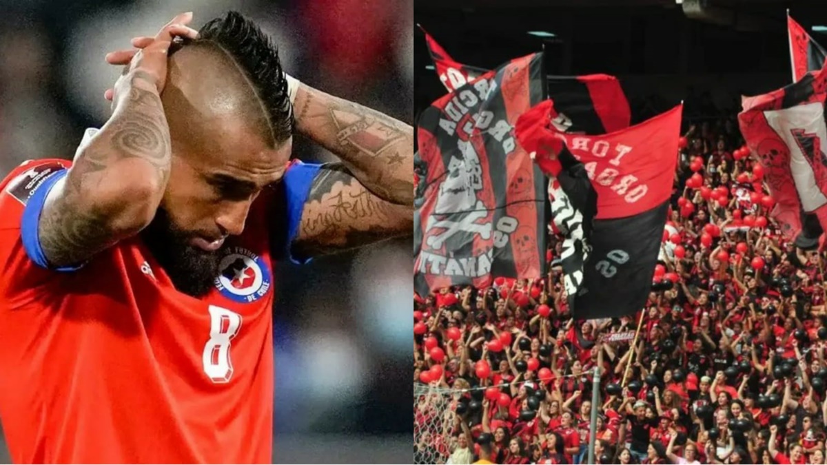 Arturo Vidal na Seleção Chilena e Torcida do Athletico-PR (Fotos: Reprodução/ AFP/ Divulgação/ CAP/ Montagem)