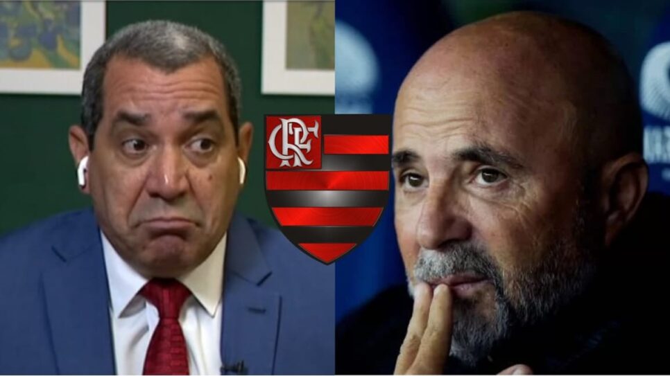 Zinho, comentarista de canal esportivo, informa desfecho de Sampaoli e revela novo técnico do CRF (Fotos: Reprodução/ ESPN Brasil/ Flamengo/ Montagem)