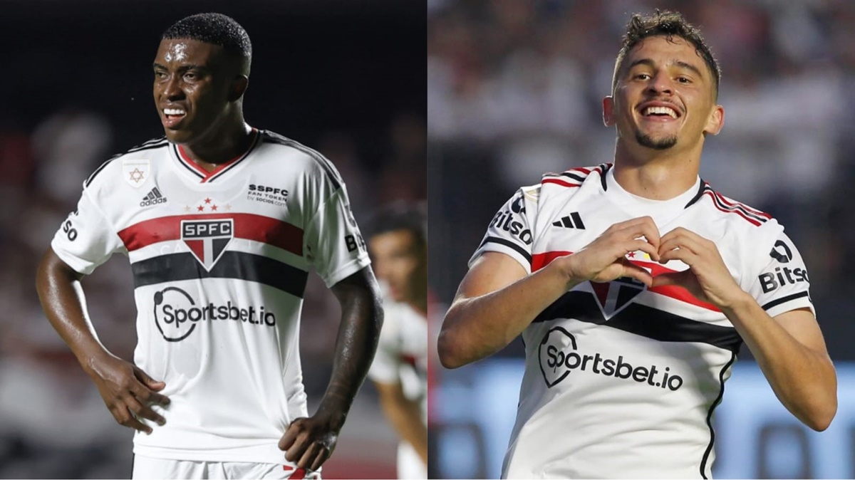 Jhegson Méndez e Pablo Maia são volantes que podem deixar o São Paulo em 2024 (Fotos: Reprodução/ Rubens Chiri/ SPFC/ Montagem)