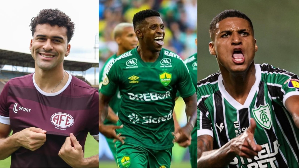 Léo Santos, do Ceará; Jonathan Cafú, do Cuiabá; e Rodrigo Varanda, do América-MG; não deverão ser renovados ao Corinthians em 2024 (Fotos: Reprodução/ Internet/ Montagem)