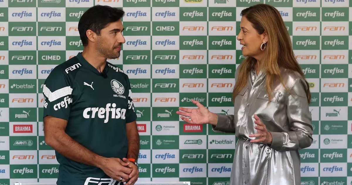 Abel Ferreira e Leila Pereira, presidente do verdão, que o deseja por mais 3 temporadas (Foto: Reprodução/ Lance!)