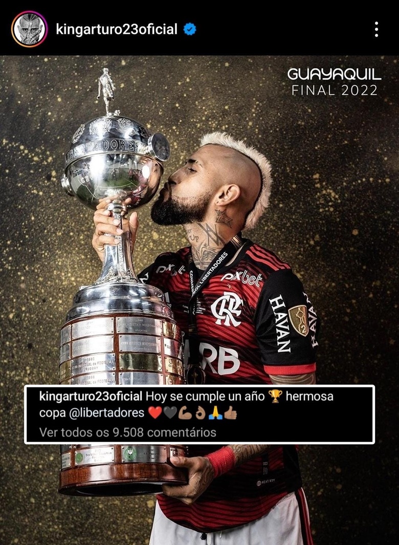 Arturo Vidal publica sobre Libertadores conquistada pelo Flamengo e revolta Athletico Paranaense (Foto: Reprodução/ Instagram/ Montagem)