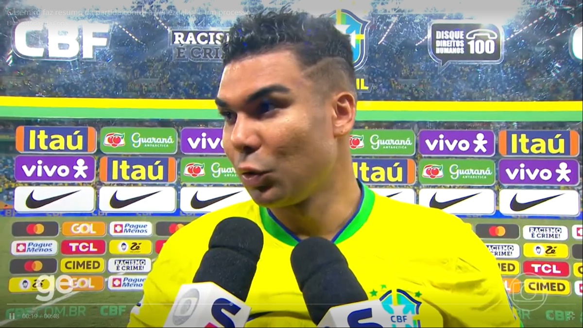 Casemiro dá entrevista após empate contra a Venezuela pelas eliminatórias da Copa (Foto: Reprodução/ Globo/ GE)