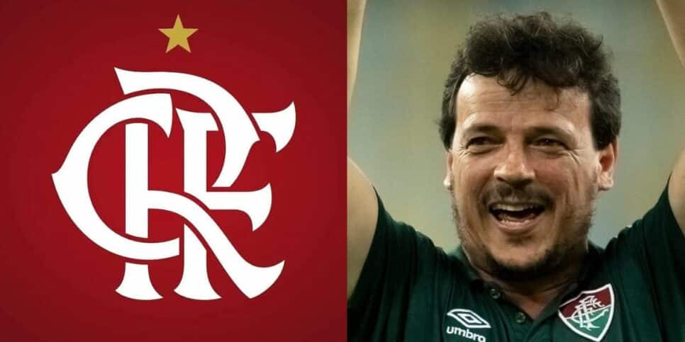 Logo do Flamengo e técnico do Fluminense, Fernando Diniz (Foto: Reprodução / Internet)