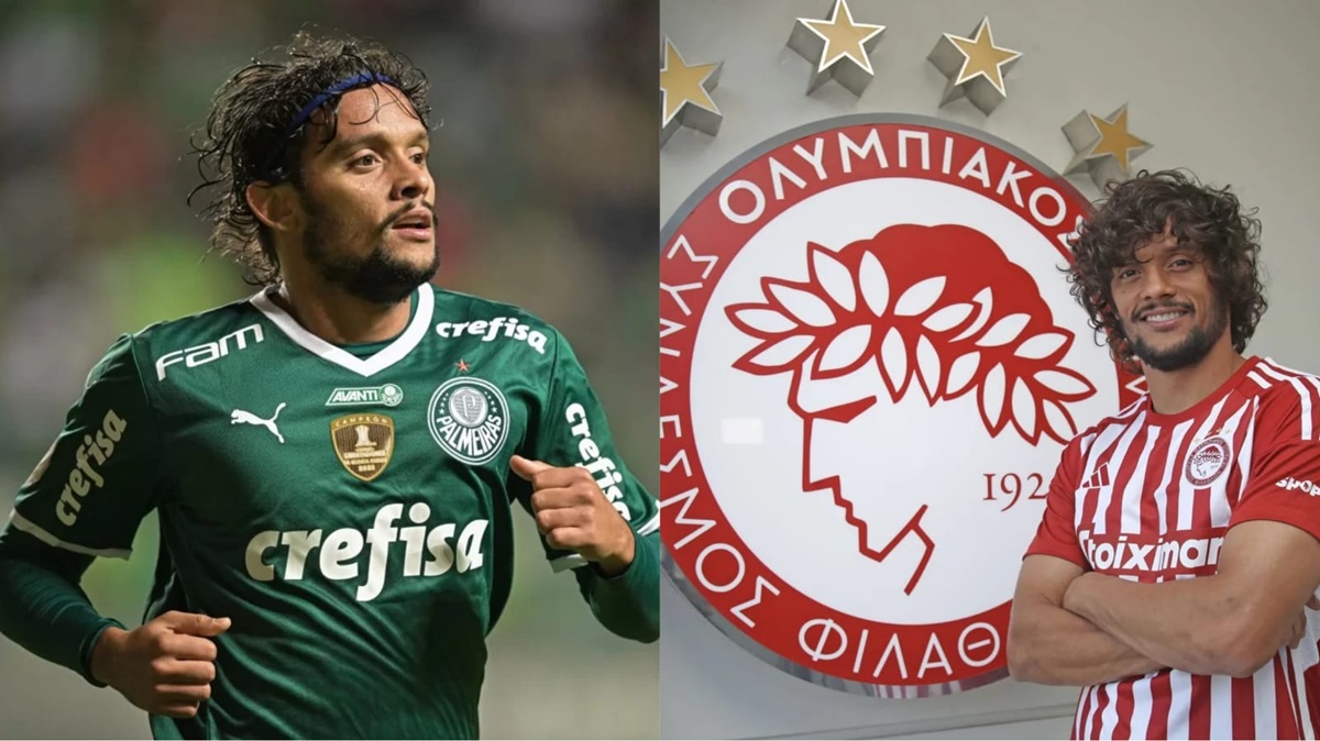 Gustavo Scarpa se destacou no Palmeiras e ainda não se adaptou no Olympiacos (Fotos: Reprodução/ Pedro Vilela/ GettyImages/ Divulgação/ Montagem)