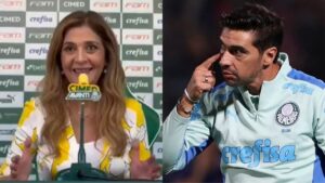 Leila Pereira dá invertida em situação de Abel Ferreira e não responde sobre renovação (Fotos: Reprodução/ GE/ Cesar Greco/ SEP/ Montagem)