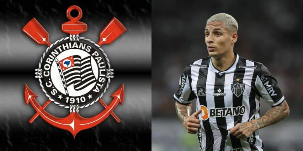 Logo do Corinthians e Guilherme Arana, jogador do Atlético-MG (Foto: Reprodução / Internet)