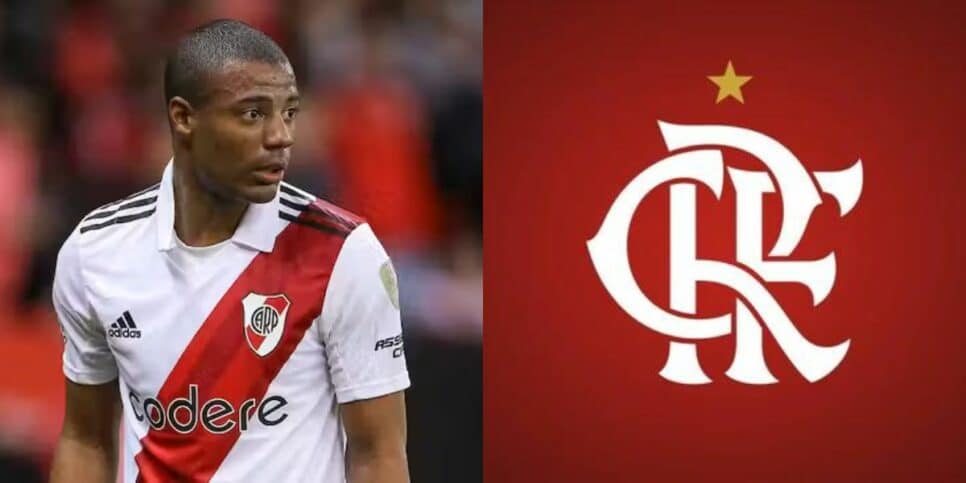 Nicolás de la Cruz e logo do Flamengo (Foto: Reprodução / Internet)