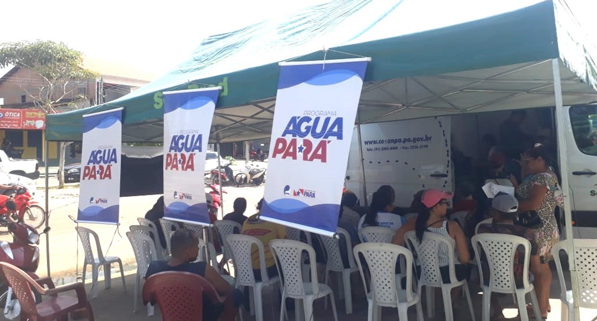 Unidades móveis da caravana na Cosanpa onde estão sendo dada entradas no benefício do programa 'Água Pará' (Foto: Reprodução/ Ag. Pará)