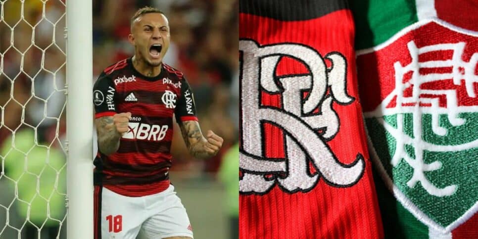 Everton Cebolinha e logo do Flamengo e Fluminense (Foto: Reprodução / Internet)