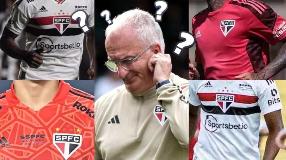 Dorival Júnior em dúvida com a volta de 4 atletas emprestados pelo São Paulo (Fotos: Reprodução/ SPFC/ Instagram/ Montagem)