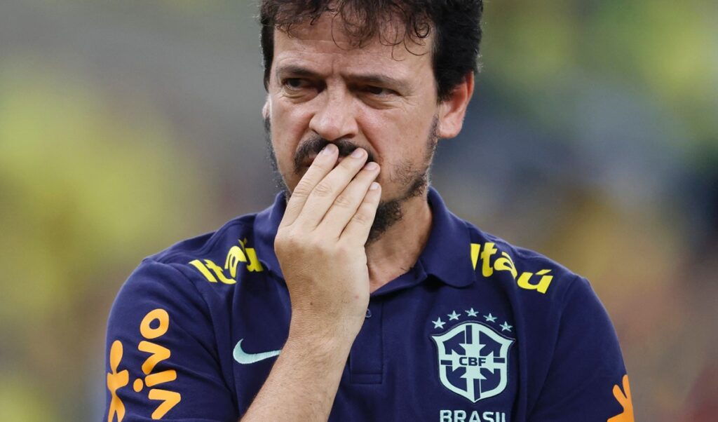 Fernando Diniz durante jogo vexatóro da Seleção Brasileira (Foto: Reprodução/ CBF)