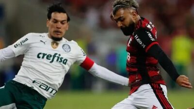 Gustavo Gómez, do Palmeiras, e Gabigol, do Flamengo (Foto: Reprodução; Gilvan de Souza/ CRF)