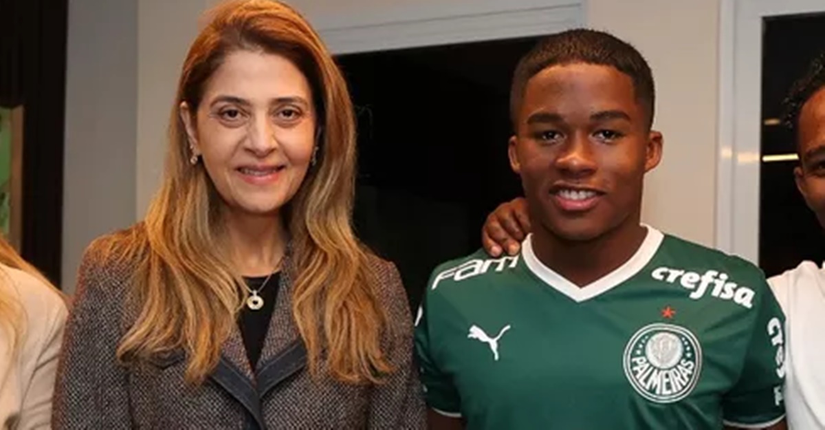 Leila Pereira e Endrick, no Palmeiras (Foto: Reprodução/ Cesar Greco/SEP)