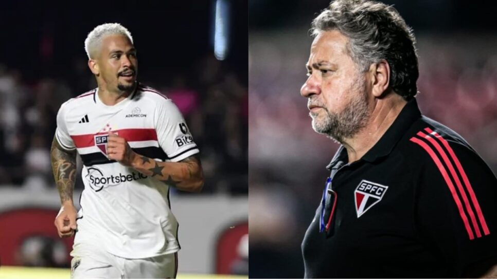 Luciano, Camisa 10 do São Paulo, e o presidente do Tricolor, Julio Casares (Fotos: Reprodução/ Rubens Chiri/ Marcos Ribolli/ SPFC/ Montagem)