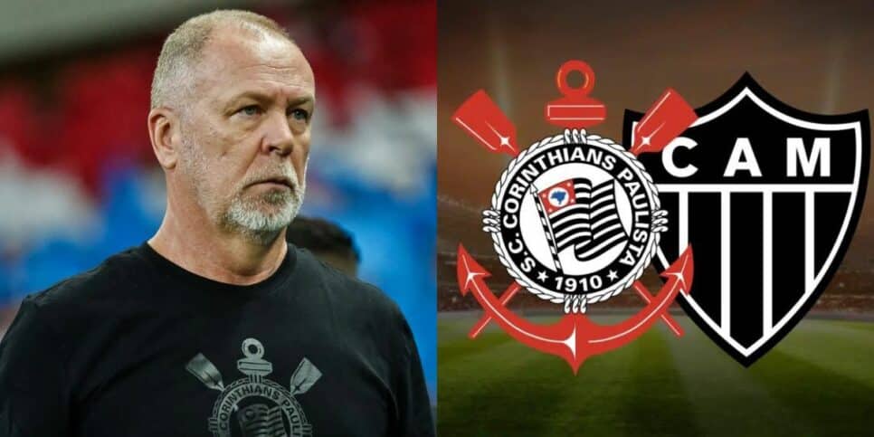 Mano Menezes e logos do Corinthians e do Atlético-MG (Foto: Reprodução / Internet)