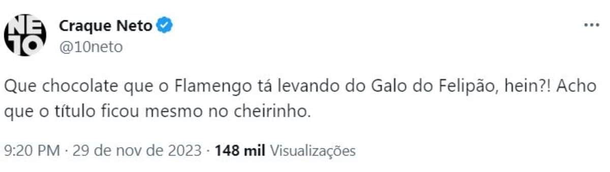 Neto mandou recado sobre derrota do Flamengo