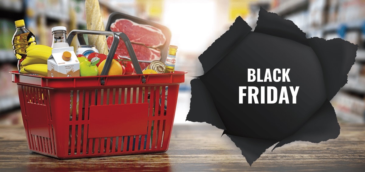 Alimentos em promoção na Black Friday em supermercado (Foto: Reprodução/ Internet/ Montagem)