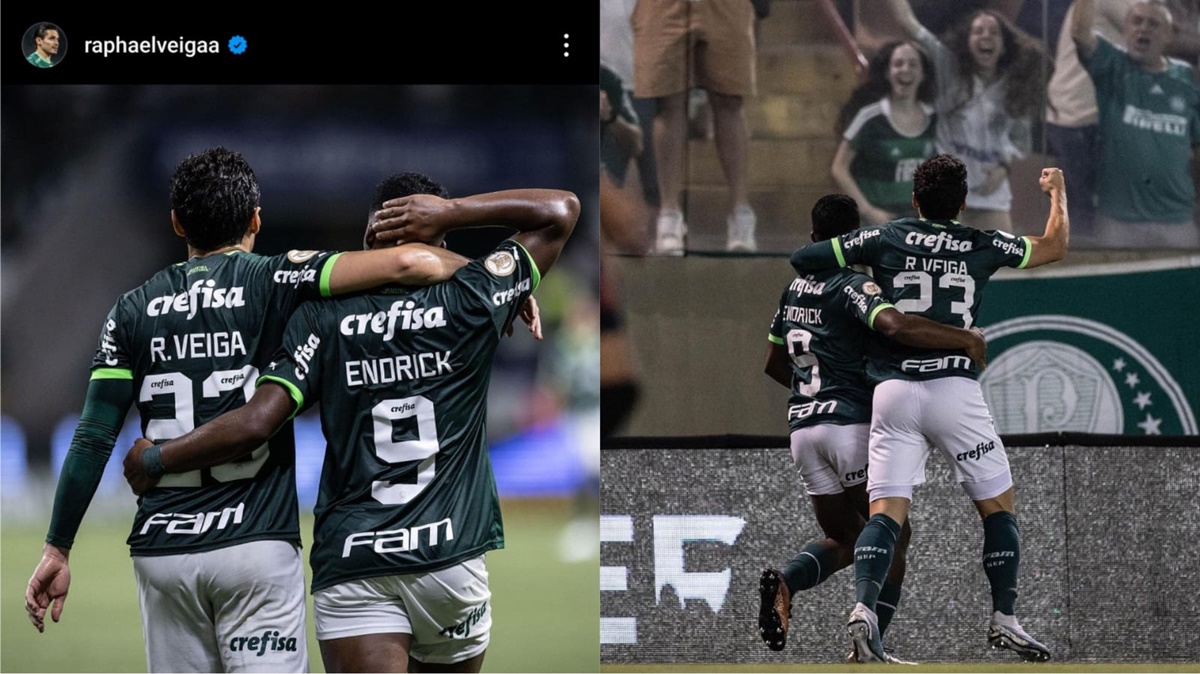 Endrick marca gol com assistência de Raphael Veiga e celebram boa fase no Brasileirão (Fotos: Reprodução/ Instagram/ Montagem)