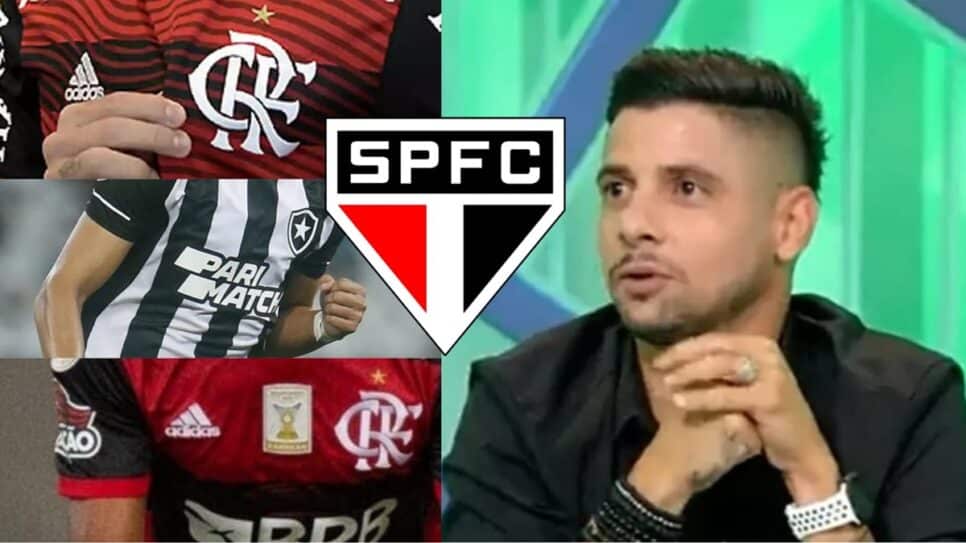 Cicinho especula que São Paulo vai contratar 2 do Flamengo e 1 do Botafogo para Libertadores do São Paulo (Fotos: Reprodução/ TNT Sports/ CRF/ Montagem)