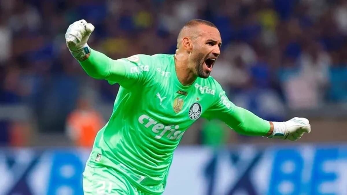 Weverton celebrando titulo do Palmeiras após apito final (Foto: Reprodução/ SEP)