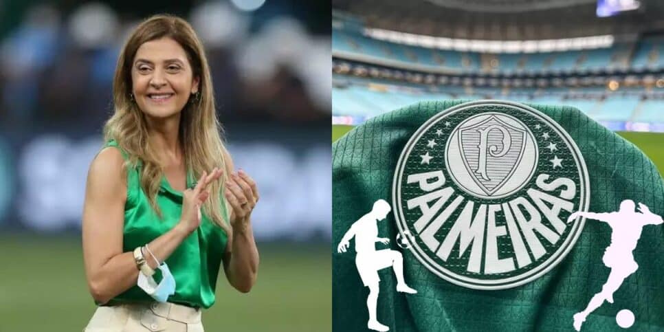 Leila Pereira e dois novos jogadores do Palmeiras (Foto: Reprodução / Internet / Montagem HoraDoBenefício)