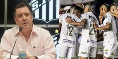 Marcelo Teixeira e jogadores do Santos (Foto: Reprodução / Internet)