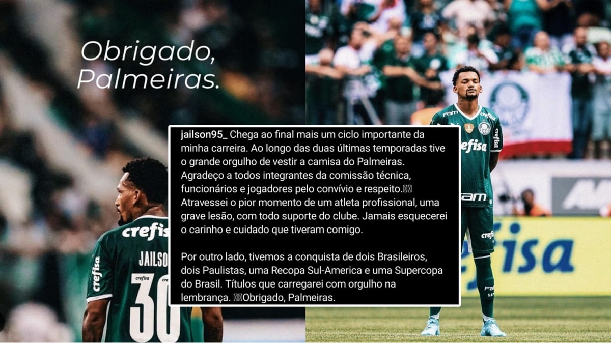 Jailson dá adeus definitivo ao Palmeiras em suas redes sociais (Fotos: Reprodução/ Instagram/ Cesar Greco/ SEP/ Montagem)