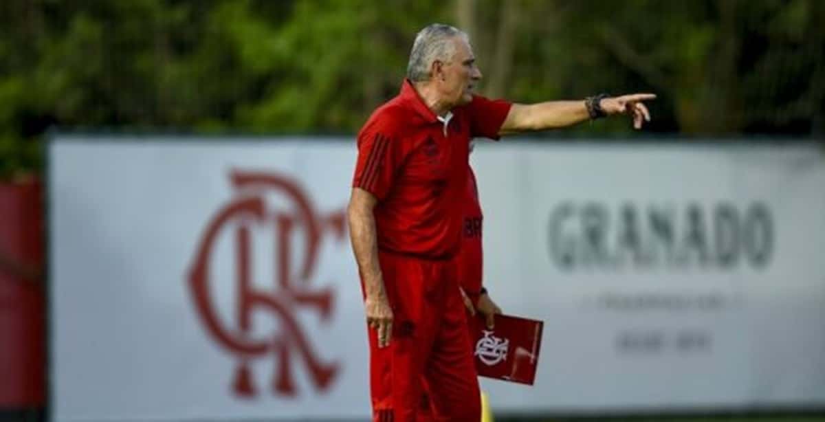 Tite nos treinos do Flamengo; treinador quer De La Cruz em 2024 (Foto: Reprodução/ Marcelo Cortes/ CRF)