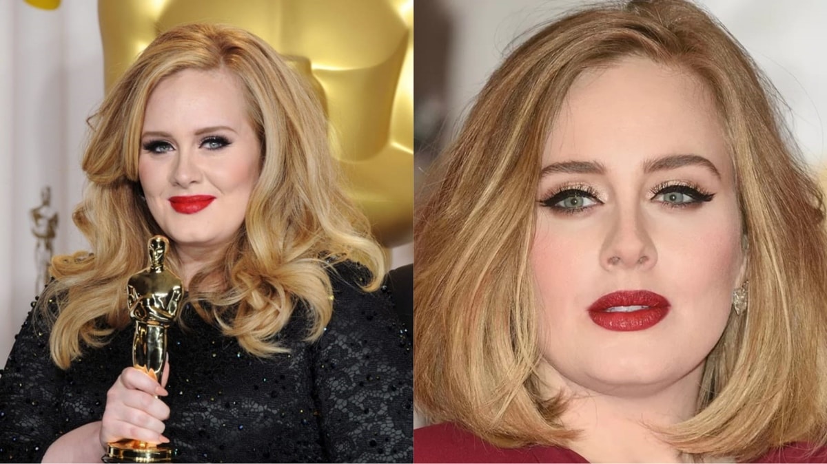 A cantora Adele disfarçou formato do rosto com novo corte de cabelo e usou artifício da maquiagem há uma década atrás (Fotos: Reprodução/ Academy Awards/ Internet/ Montagem)