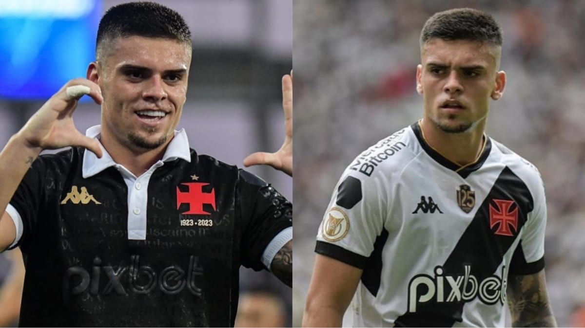 O atacante Gabriel Pec em atuações pelo Vasco; Rumo para Los Angeles Galaxy é dado como certo (Foto: Reprodução/ Vasco da Gama/ Instagram/ Montagem Gustavo)