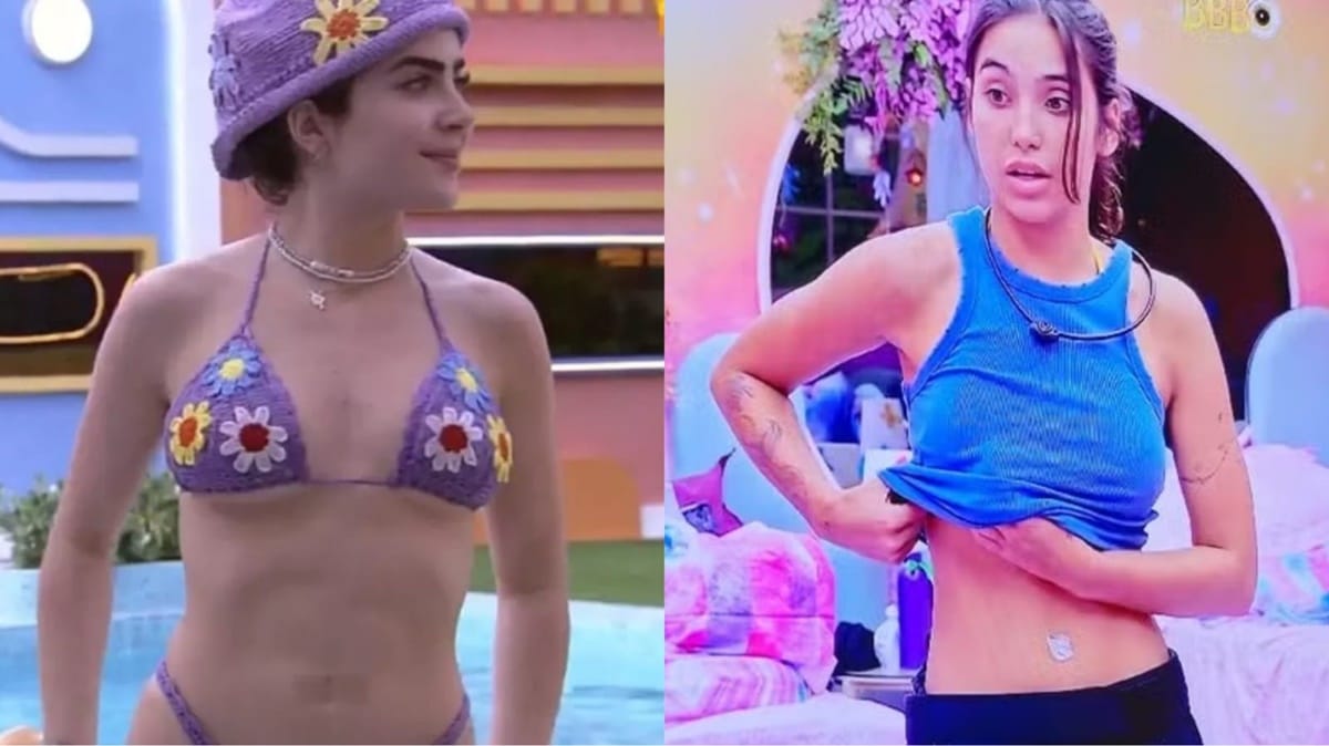 Jade Picon e Vanessa Lopes, famosas do BBB tamparam o umbigo com esparadrapo (Fotos: Reprodução/ TV Globo/ Montagem)