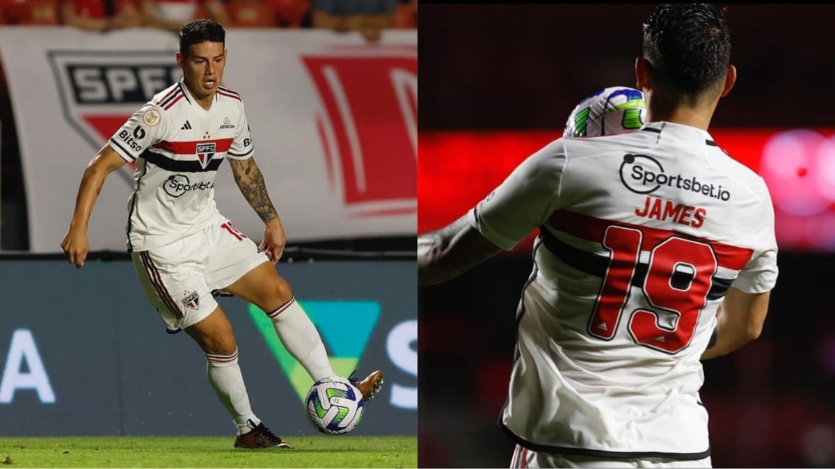 James Rodríguez é alvo de especulações de rescisão com o São Paulo após falas e dirigente garante permanência (Fotos: Reprodução/ Instagram/ SPFC/ Montagem Gustavo)