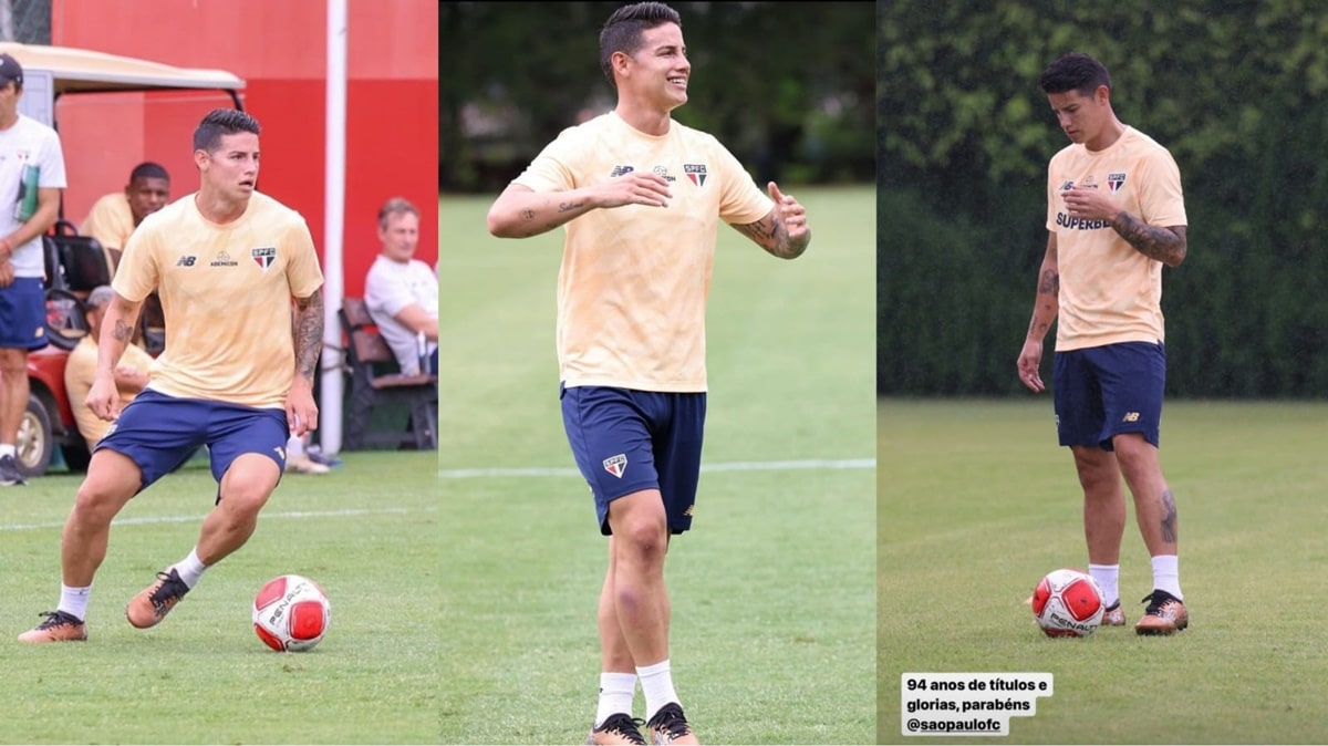 James Rodríguez segue na reserva do São Paulo, treina separado do elenco e parabeniza o Tricolor em aniversário (Fotos: Reprodução/ Instagram/ Montagem)