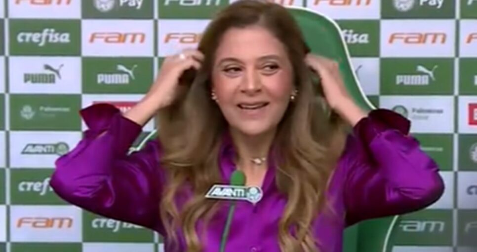 Leila Pereira em coletiva que passou no Globo Esporte (Foto: Reprodução/ Tv Globo)