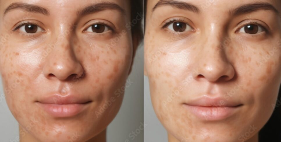 Pele manchada antes e depois de tratamento caseiro (Fotos: Reprodução/ FreePik/ Montagem)