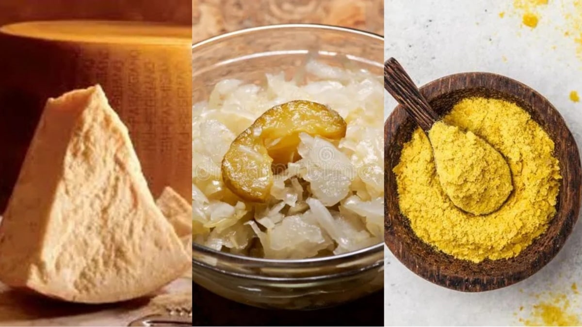 Queijo Parmigiano, Chucrute e Levedura Nutricional devem ser agregados a sua dieta (Fotos: Reprodução/ FreePik/ Montagem Gustavo)