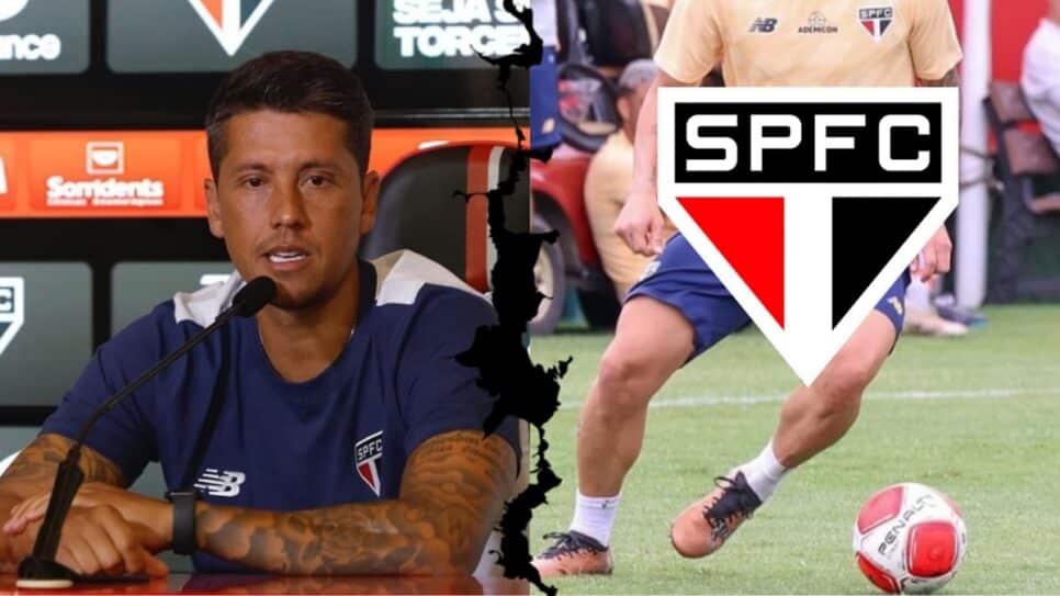 Portuguesa Thiago Carpini em apresentação no São Paulo e craque do Tricolor (Fotos: Reprodução/ Instagram/ Montagem)